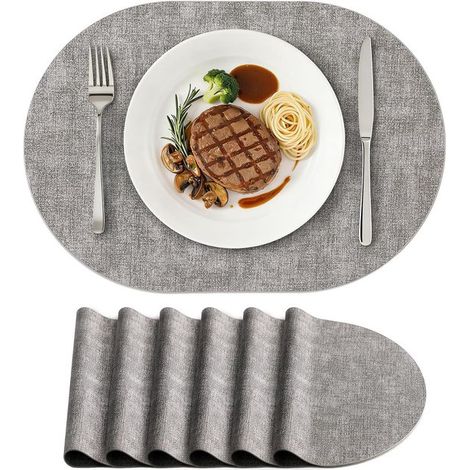 6er Set Platzsets Hitzebeständige, ovale Platzsets aus Kunstleder (43 x 30 cm) Wasserabweisende, abwischbare und wendbare PU Platzsets für Küche (1/5)