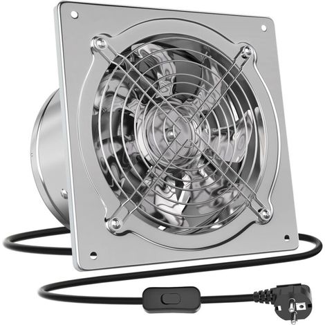 Wall Mounted Air Extractor Fan 250mm 1680m3/h with Check Valve Metal Material with European Plug for Office Attic Garage Kitchen Silver [Energy Efficiency Class B]