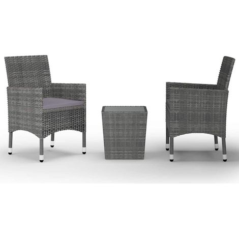 Maison Exclusive - Set Bistrot Giardino 3 pz Polyrattan e Vetro Temperato Grigio (1/5)