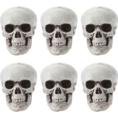 Set mit 6 realistischen Mini-Schädeln aus Kunststoff, furchterregende Kiefer, Halloween-Dekorationszubehör. (1/3)