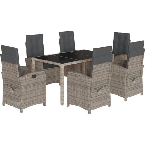 Maison Exclusive - 7-tlg. Garten-Essgruppe mit Kissen Grau Poly R