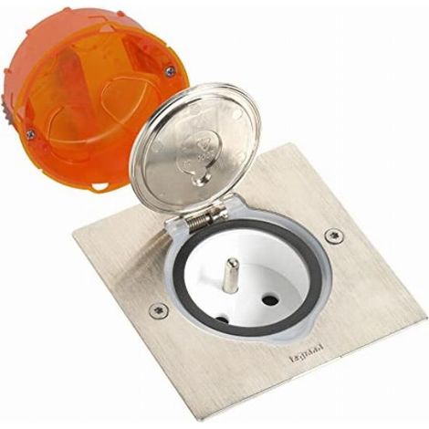 Legrand 092110 Kit di presa di corrente di superficie in acciaio inox IP44 con protezione + supporto da incassare (1/5)