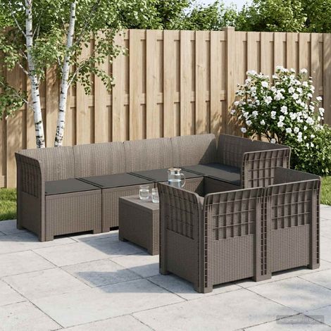 vidaXL Canapé de Jardin 7 Places avec Coussins Look Rattan PP (1/5)