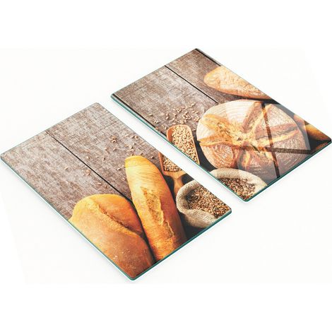 Juego de dos tablas de madera para pan y cereales de vidrio de 2x30x52 cm.