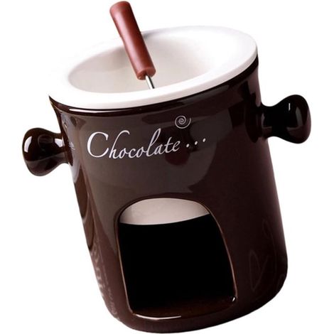 Mug en céramique pour fondue au chocolat et au fromage, mug chauffant et isotherme à deux anses, compatible lave-vaisselle, pour fêtes et réceptions, marron (1/5)