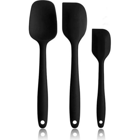 3 pièces - Spatules de cuisine en silicone - Spatules de cuisson et grattoirs - Ustensiles de cuisine antiadhésifs - Résistantes à la chaleur - Noir (1/2)