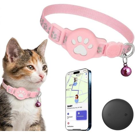 Paquete de 1 unidad, Collar ajustable para mascotas, Rastreador, Compatible con iOS y Android, Sin cuotas mensuales, Función antipérdida, Rosa (1/5)