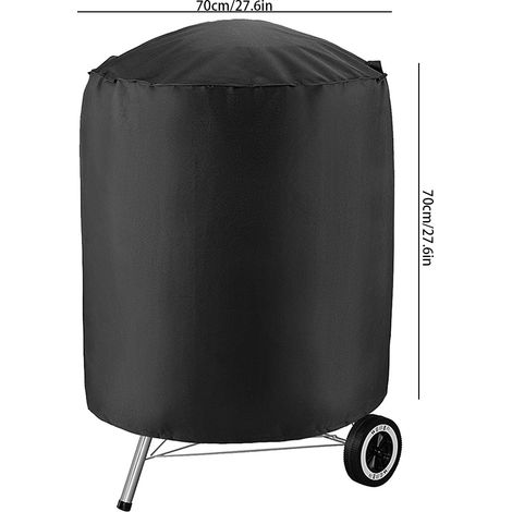 Housse barbecue imperméable, solide et résistante aux vents avec sangles de fixation, en taffetas polyester argenté 190, taille 70x70x70cm, couleur noir, [1 housse] (1/5)