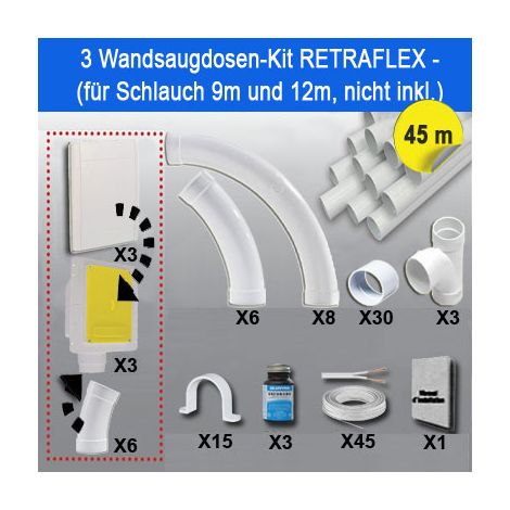 Kit 3 prises RETRAFLEX blanches nouvelle génération, 20% plus petit que le premier modèle - longueur de tuyaux au choix (45m et 75m) - 45m