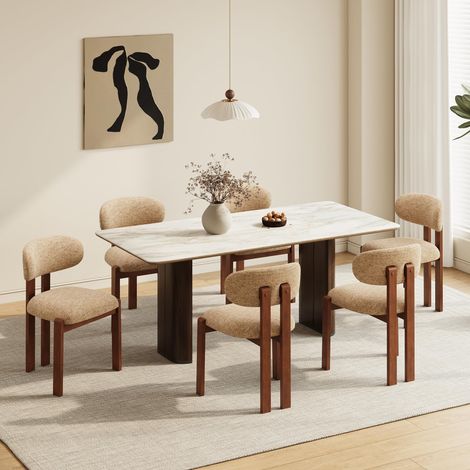 Lot de 6 chaises de Salle à Manger Modernes, chaises rembourrées avec Pieds en Bois et Dossier Fixe en Tissu, pour Salle à Manger, Cuisine, Restaurant – Pieds Brun foncé,Camel (1/5)