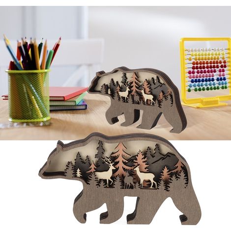 Scène forestière 3D lumineuse animaux bois : Sculpture multi-étages LED décorative (124-137g, composite bois, batterie LR44 intégrée) (1/5)