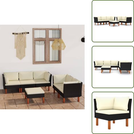 The Living Store Set Divani da Giardino 6 pz con Cuscini in Polyrattan Nero - Divano da esterno