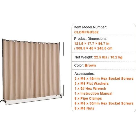 Paravent, Tissu en Polyester, Cadre Solide, Panneau Unique Marron (1/2)