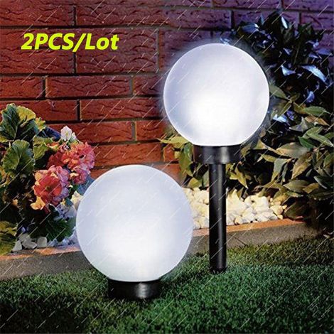 Lampadaire Solaire - Boule LED Chemin - Blanc Chaud - IP44 - 10 x 10 x 33 cm - PP - 2 Pièces (1/5)
