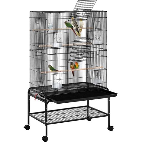 Yaheetech Gabbia per Uccelli Pappagalli Inseparabili Calopsite Grande con Piedistallo Staccabile in Metallo da Interno Esterno Nero 79 x 49 x 134,5 cm (1/5)