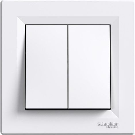 Interrupteur double unipolaire blanc 2 touches 2300 W avec raccordement à vis - Compatible câbles 2,5 mm² (1/3)