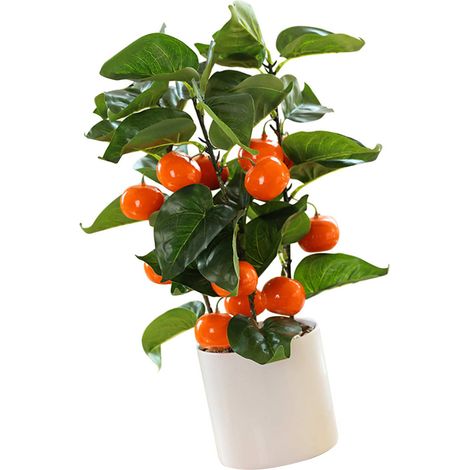 Petit arbre fruitier artificiel décoratif en pot blanc, idéal pour la cuisine ou l'intérieur. (1/5)