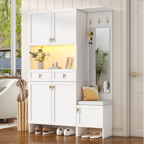 Garderobenschrank mit Schuhbank LED 5 Türen 2 Schubladen OKMYHOME (1/5)
