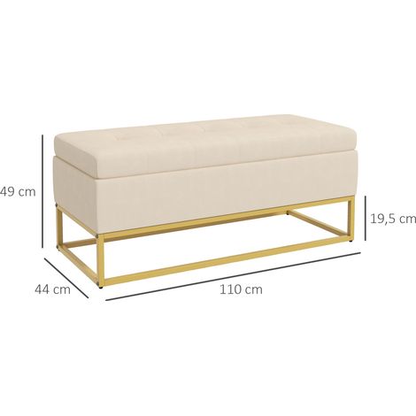 Banquette de rangement avec coffre, banc rembourré à couvercle rabattable, tissu velours beige, pieds en acier, 110x44x49 cm, idéale pour entrée et salon. (1/5)