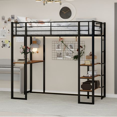 Cama alta metálica con escritorio y almacenaje inferior OKMYHOME (1/5)