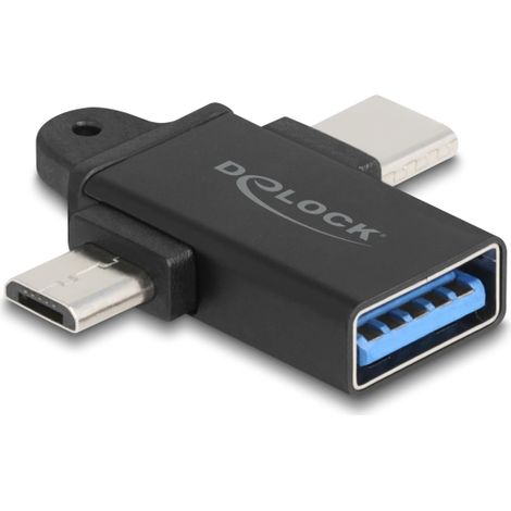 Delock Adaptador USB 10 Gbps 2 en 1 USB-A hembra a USB Type-Câ¢ macho + USB Micro-B macho OTG