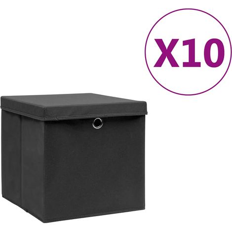 vidaXL Cajas de almacenaje con tapas 10 uds negro 28x28x28 cm (1/5)
