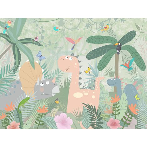 Papier peint panoramique Enfants - Dinosaures Jungle - 130 cm x 98 cm (1/2)