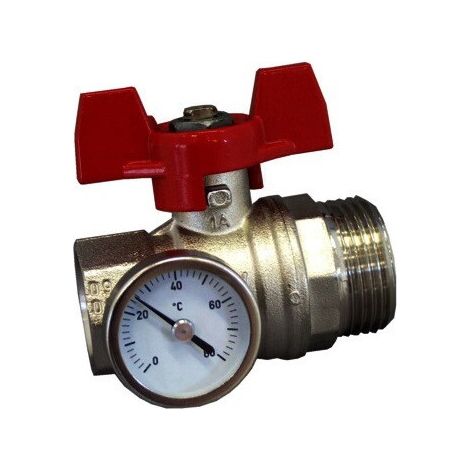 Valvola a sfera con termometro, manico rosso 1Z IGx1Z AG
