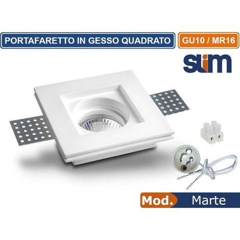 PORTAFARETTO QUADRATO SLIM DA INCASSO IN GESSO VRNICIABILE PER LAMPADINE GU10 MR16 (1/7)