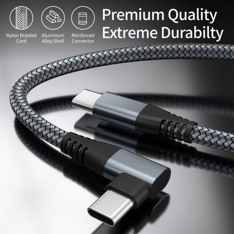 Chargeur USB-C avec connecteur coudé, charge rapide 60 W, gris, 3 m