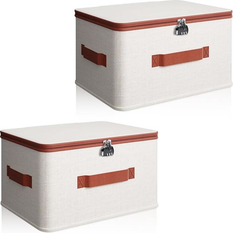 Lot de 2 boîtes verrouillables avec serrure à combinaison, boîte de rangement pour médicaments, boîte verrouillable avec serrure et couvercle, pour vêtements, bonbons, jouets (30 x 20 x 14 cm) (1/5)