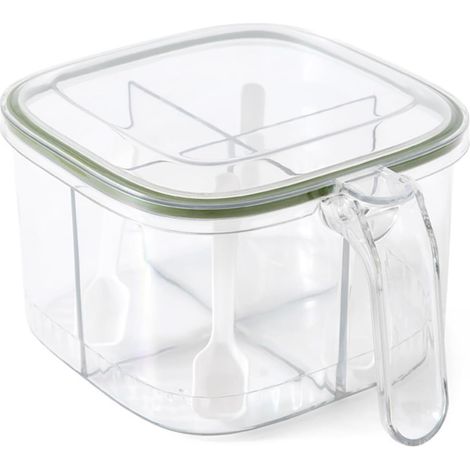 Scatola per spezie a 4 scomparti con coperchio e 4 cucchiai, barattolo trasparente, scatola per spezie, contenitore, barattolo per spezie da cucina adatto per sale, pepe e zucchero.