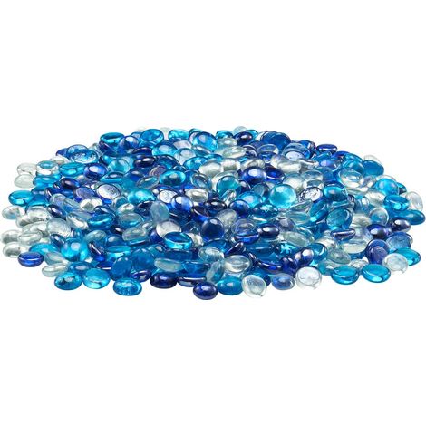 Mophorn Feuerglas, 10 Pfund / 4,5 kg rauchfreie Kaminsteine, 3/4-Zoll reflektierende Glasperlen, glänzende dekorative Landschaftsgestaltung für Feuerstellentische, Kobaltblau, Karibikblau und Klar