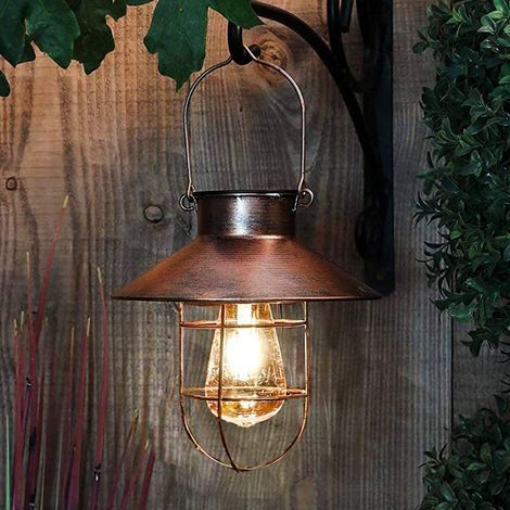 Outdoor Hanging Solar Lanterns, Vintage Garden Light with Warm LED Bulbs, for Yard, Patio, Driveway (1/5)