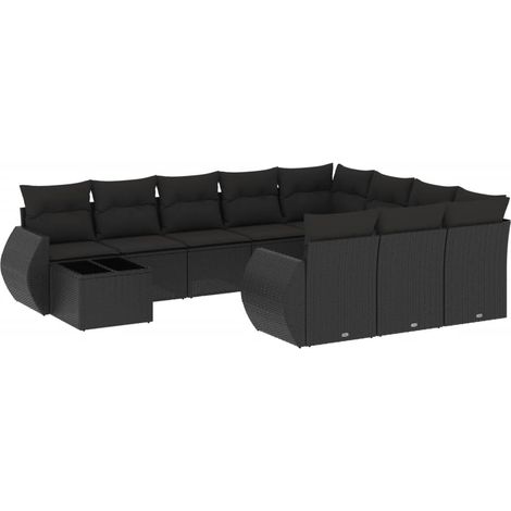 Maison Exclusive - 11-tlg. Garten-Sofagarnitur mit Kissen Schwarz (1/3)