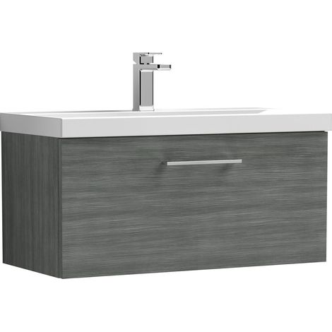 Balterley Contemporary Bathroom Wall Hung 1-Drawer Vanity & Thin-Edge Basin, Anthracite, 800mm