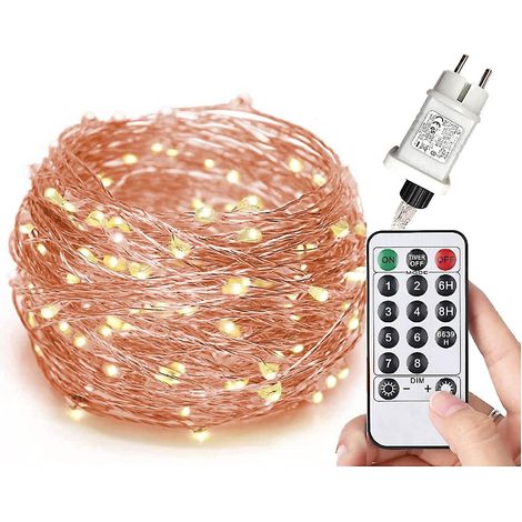 Guirlande lumineuse LED à 100/200/300/400 - Fonctionne avec prise pour l'extérieur et l'intérieur - Pour mariage, Noël, fête, blanc chaud (Warmweiß, 200LED)