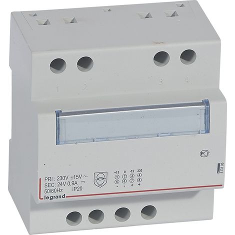 Alimentation monophasée redressée filtrée entrée 230V et sortie 24V 21,5 W 0,9A 5 modules (413108) (1/2)