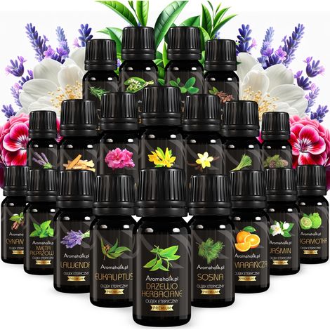 100 % natürliches, reines ätherisches Öl für die Aromatherapie, Set mit 20 x 10 ml.