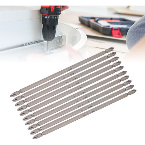 Set mit 10 Phillips PH2 Doppelschraubendreher-/Bohrbits, 1/4 Zoll Sechskantschaft, 200 mm Länge, S2 Stahl, Magnetband, geeignet für elektrische Schraubendreher und Schlagbohrmaschinen. (1/5)