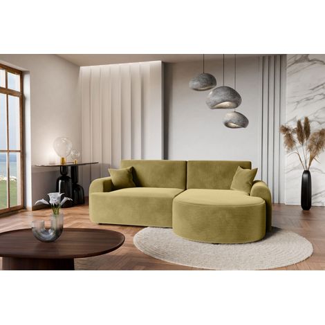 Divano letto angolare destro con vano contenitore ARTE PREMIUM in velluto a coste senape del produttore - VINOTTI (1/5)
