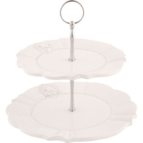 Présentoir à Gâteau 2 Plateaux Étagère de Présentation en Céramique Beige 23 cm - PANGIVO