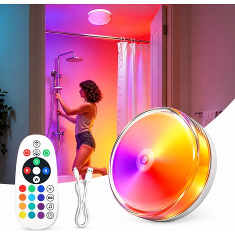 Lampe d'ambiance pour douche - 1 pièce, modèle blanc LED tactile IPX6 RGB 18 couleurs 10 × 10 × 4 cm 121 g – Livraison gratuite