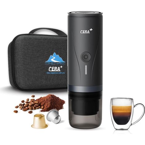 Cafetière portable avec batterie, poudre de café et capsules pour machine à expresso auto-chauffante avec étui de transport pour campeurs de voyage (1/5)