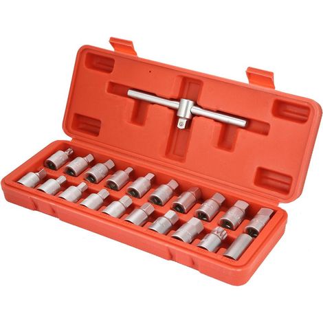 Jeu de 21 clés à douille coulissantes, acier chrome-vanadium, poignée ergonomique T, outil vidange huile automobile (1/5)