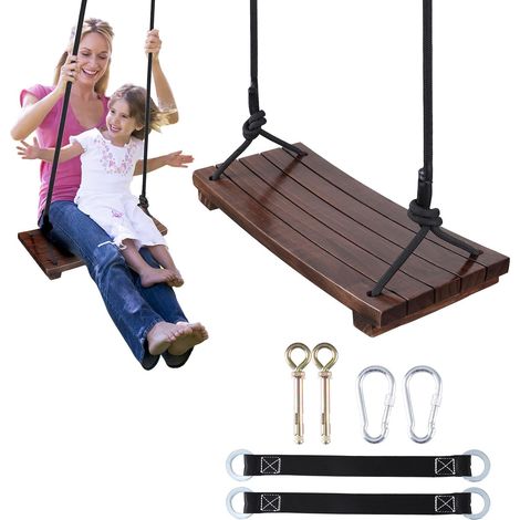Holzschaukel für Erwachsene und Kinder, Baumsitz für draußen und drinnen, mit Schaukelzubehör, Gartenspiele, maximales Gewicht 200 kg (50 x 25 cm) (1/5)