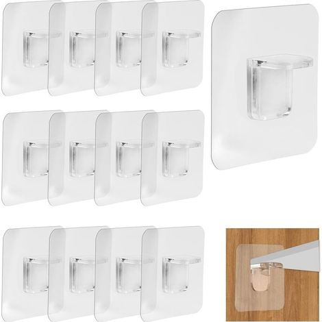 12 Pièces Supports d'étagères Autocollants, Taquet Etagere Acrylique, 7x7cm Chevilles de Support d'Étagère Autocollante Transparent, Support Etagere Adhésifs Sans Perçage pour Étagères Penderie (1/5)