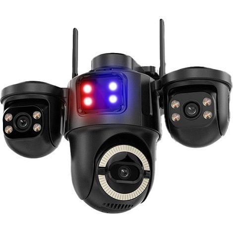 Caméra de Surveillance Extérieure WiFi à Triple Objectif 1080P HD, Alarme Lumineuse Rouge/Bleue, Vision Nocturne IR 15 m, Audio Bidirectionnel, Contrôle Smartphone, Zoom Électronique, IP66, Stockage S (1/5)
