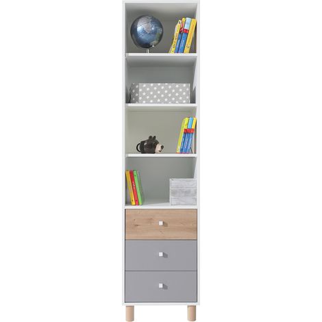 Regalschrank in weiß mit Eiche und grau FAIRFAX-133 (1/4)
