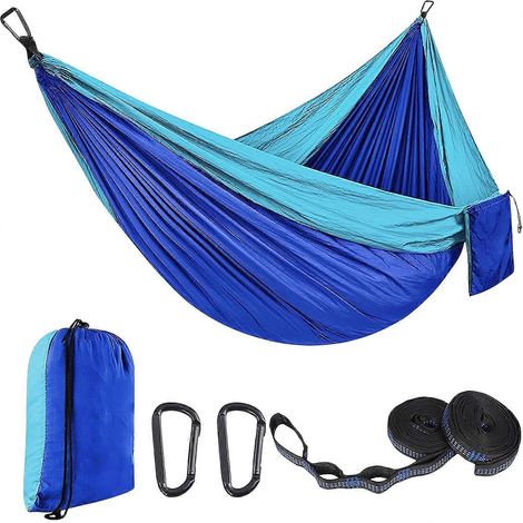 Filiyano-Hamac de camping et de voyage 270 x 140 cm, ultraléger, portable et respirant, idéal pour le jardin et la plage (bleu). (1/5)